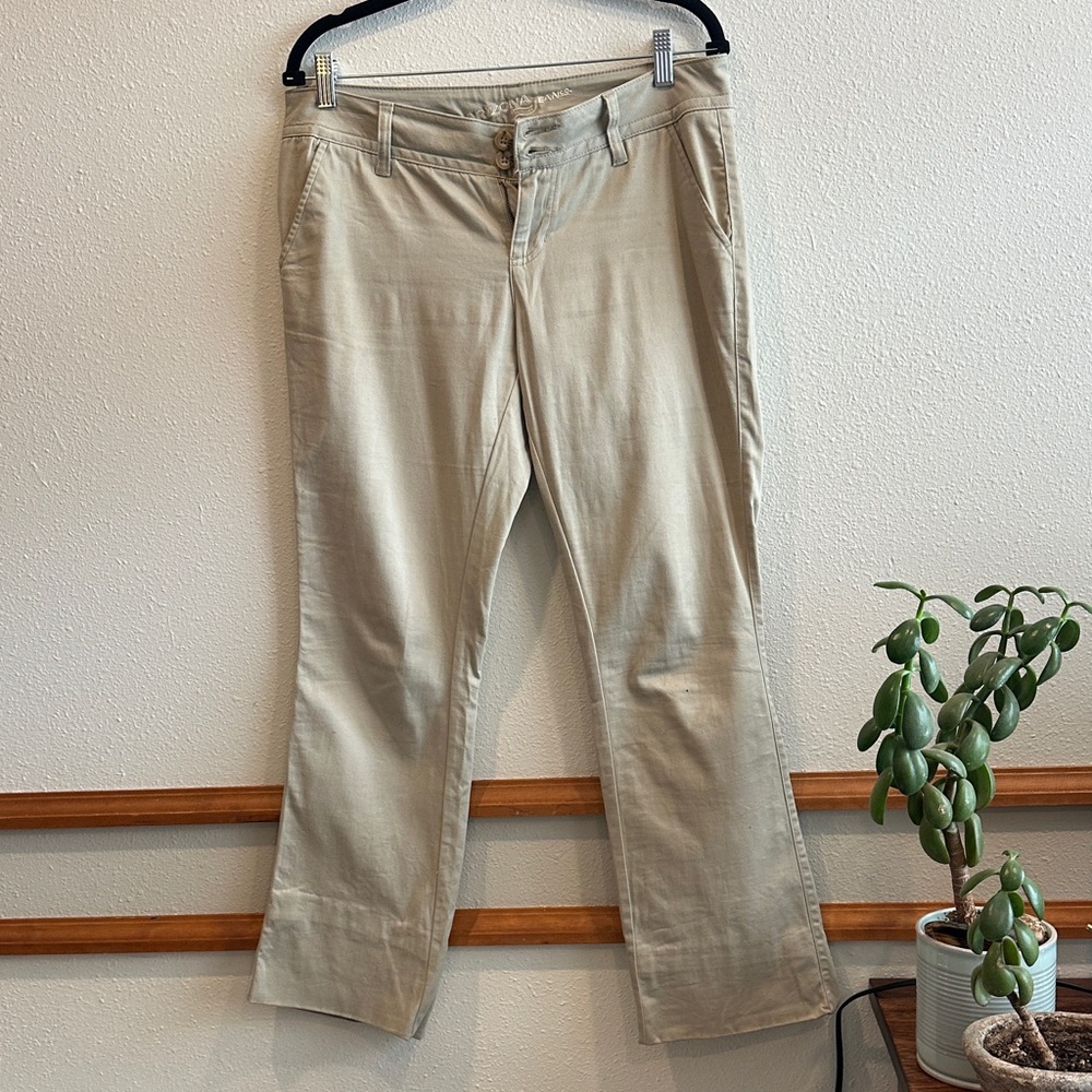 Beige Straight-Leg Pants